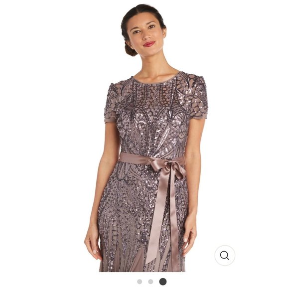 NWT - R & M Richards NY Maxi Dress with Embellishment & Satin Waist Tie Size 10P - Picture 3 of 4